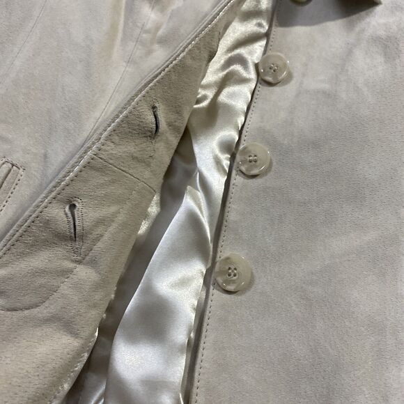NWT Dennis Basso Beige Washable Suede Curved Hem Button Front Jacket NWT XS - Picture 5 of 8